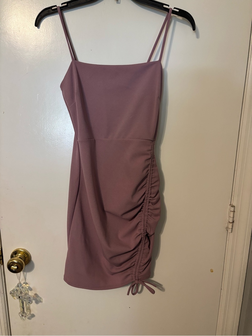 Homecoming Dress.Windsor Mauve Ruched Spaghetti-Strap Mini Dress - Picture 4 of 9